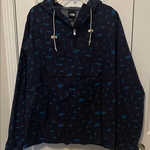 Mens North Face Blue Patterned Pullover Jacket